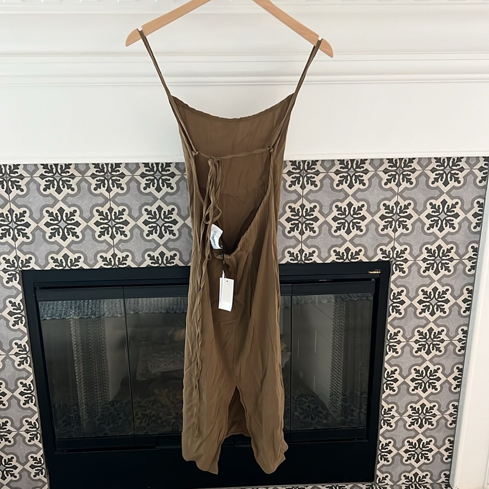 Anemos The K.m. Tie Midi Dress In Stretch Cupro Size Medium M Khaki Olive - Picture 9 of 10